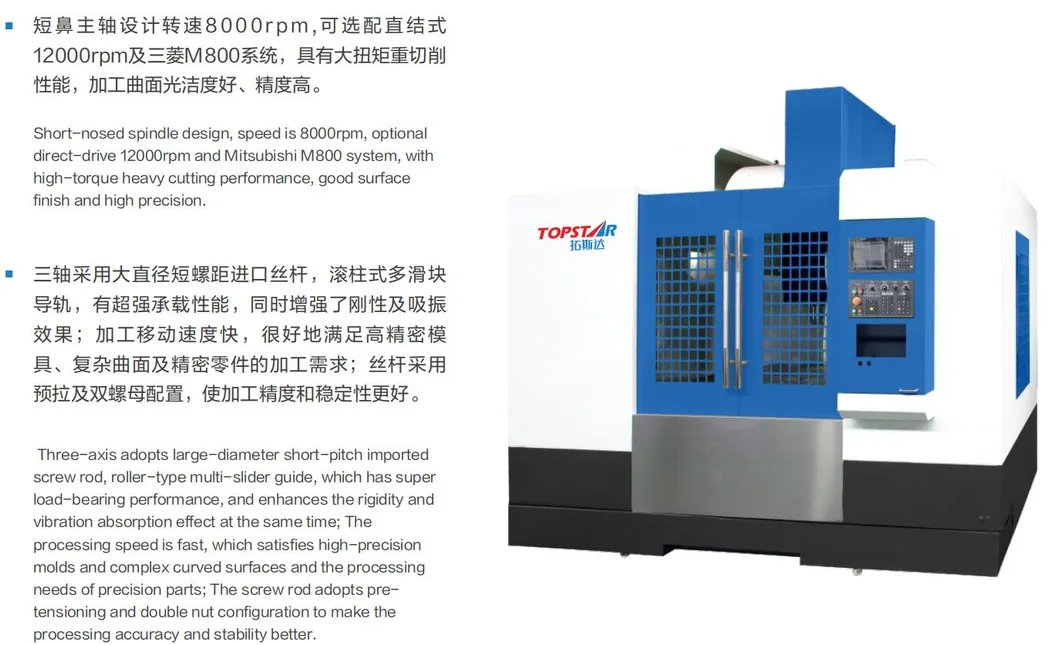 Topstar Vmc1165 Spindle Diameter 3 Axis Ultrasonic Vertical Drilling Milling Machining CNC Center High Quality